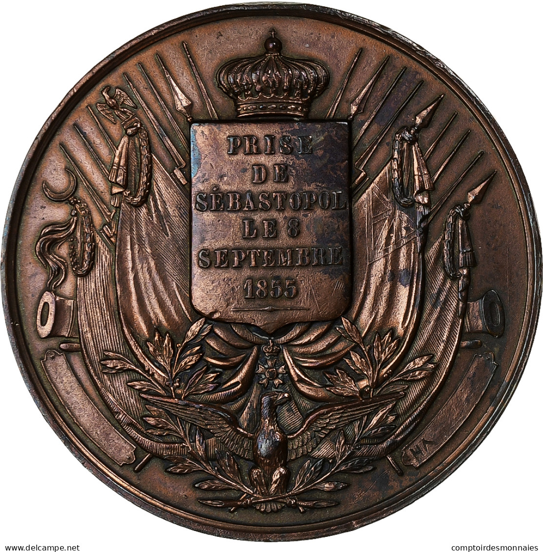 France, Médaille, Napoléon III, Prise De Sébastopol, 1855, Cuivre - Andere & Zonder Classificatie