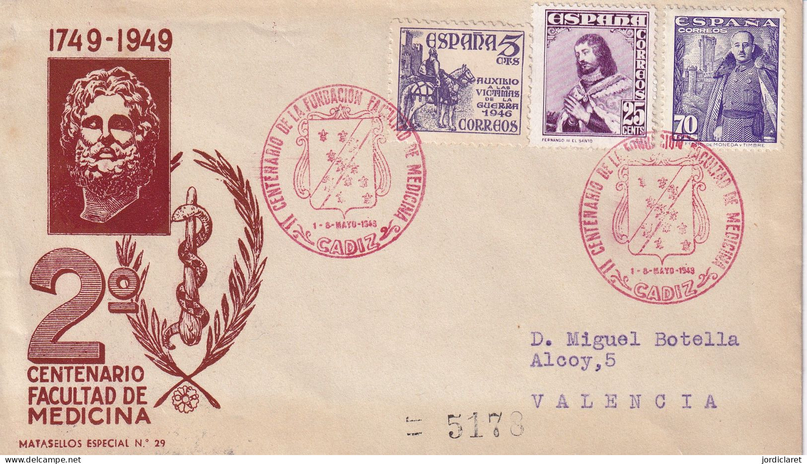 MATRASELLOS  1949   CADIZ TEMA MEDICINA - Lettres & Documents