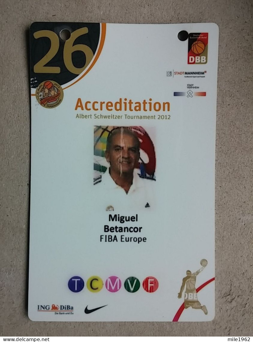 BASKETBALL FIBA EUROPE , ALBERT SCHWEITZER TOURNAMENT 2012, Accreditation  - Apparel, Souvenirs & Other