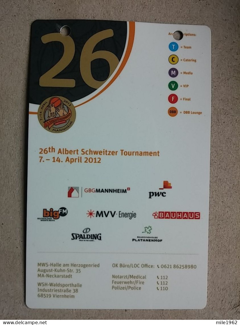 BASKETBALL FIBA EUROPE , ALBERT SCHWEITZER TOURNAMENT 2012, Accreditation  - Kleding, Souvenirs & Andere