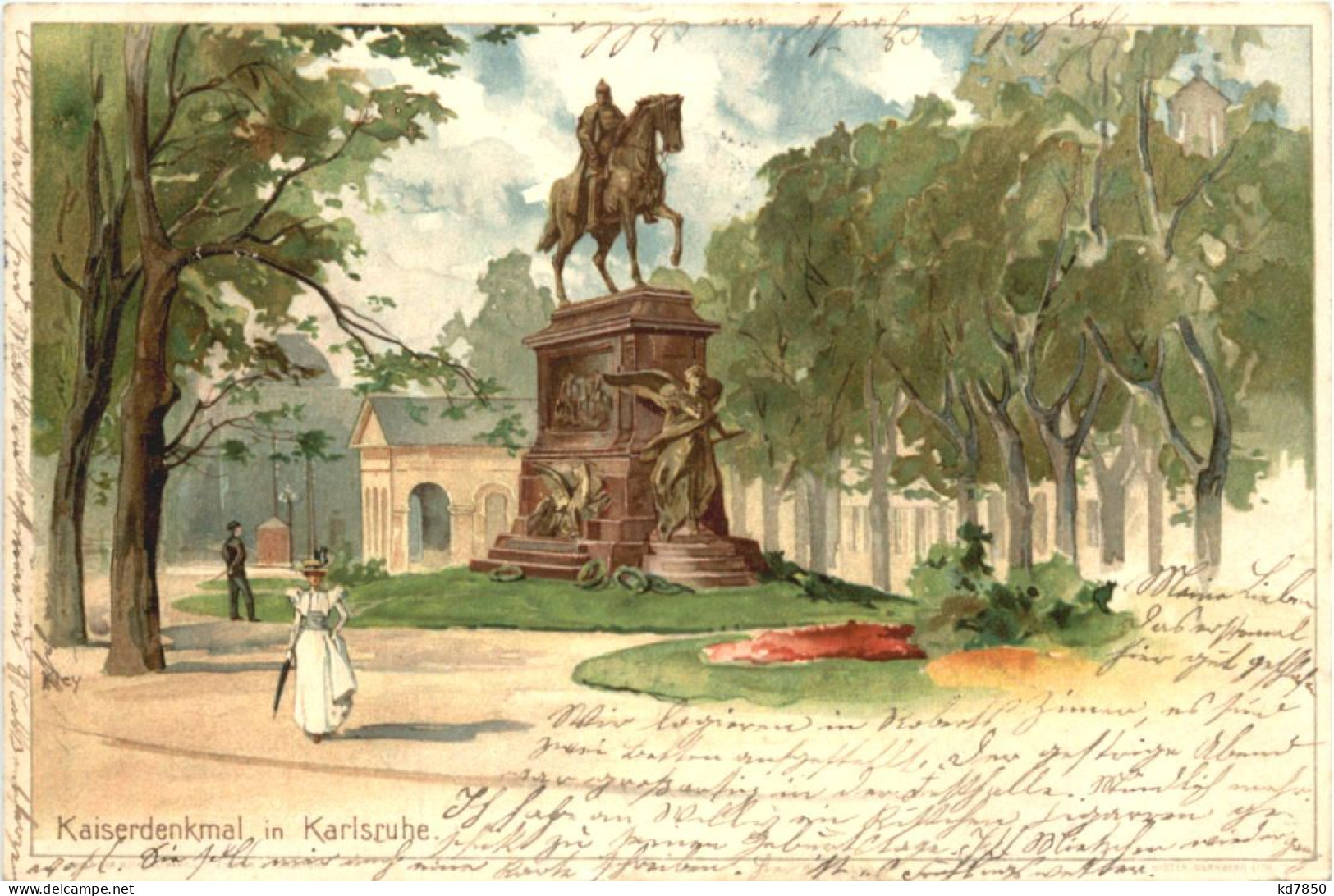Karlsruhe - Kaiser Wilhelm Denkmal - Litho - Karlsruhe
