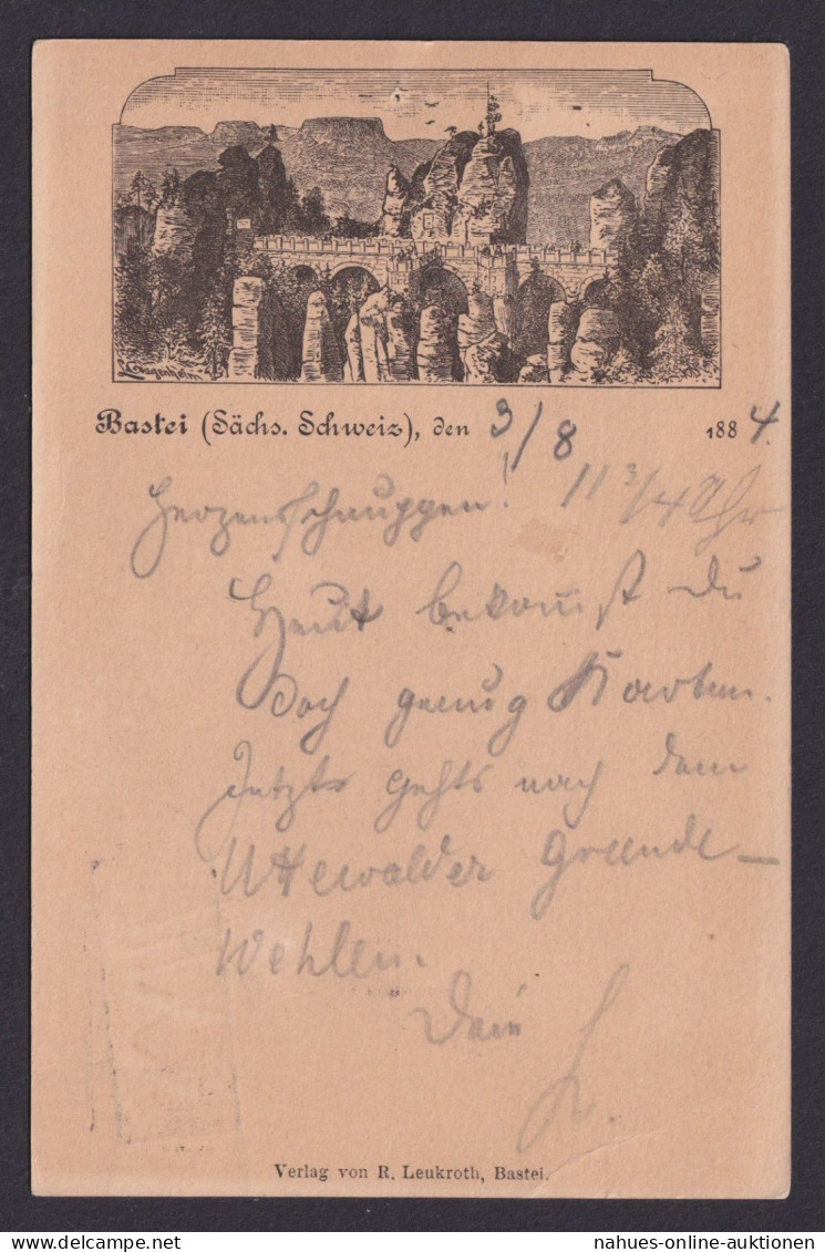 Bastei Vorläufer Privatganzsache Sachsen Sehr Frühe Karte Nach Posen 3.8.1884 - Autres & Non Classés