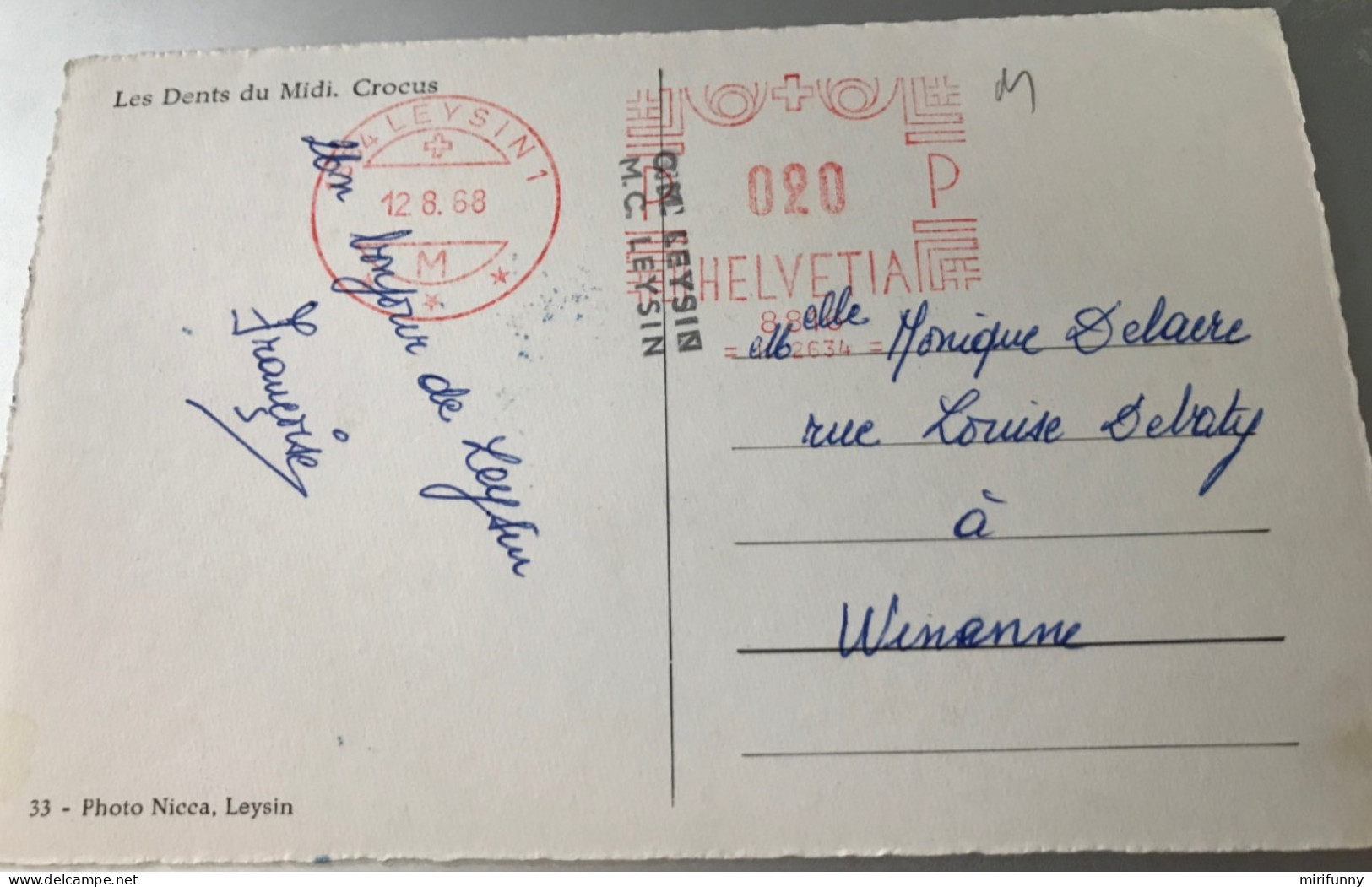 SUISSE/MARCOPHILIE/CACHET MACHINE/HELVETIA/LEYSIN 1968/ SUR CARTE POSTALE PHOTO NICCA LEYSIN - Postmark Collection