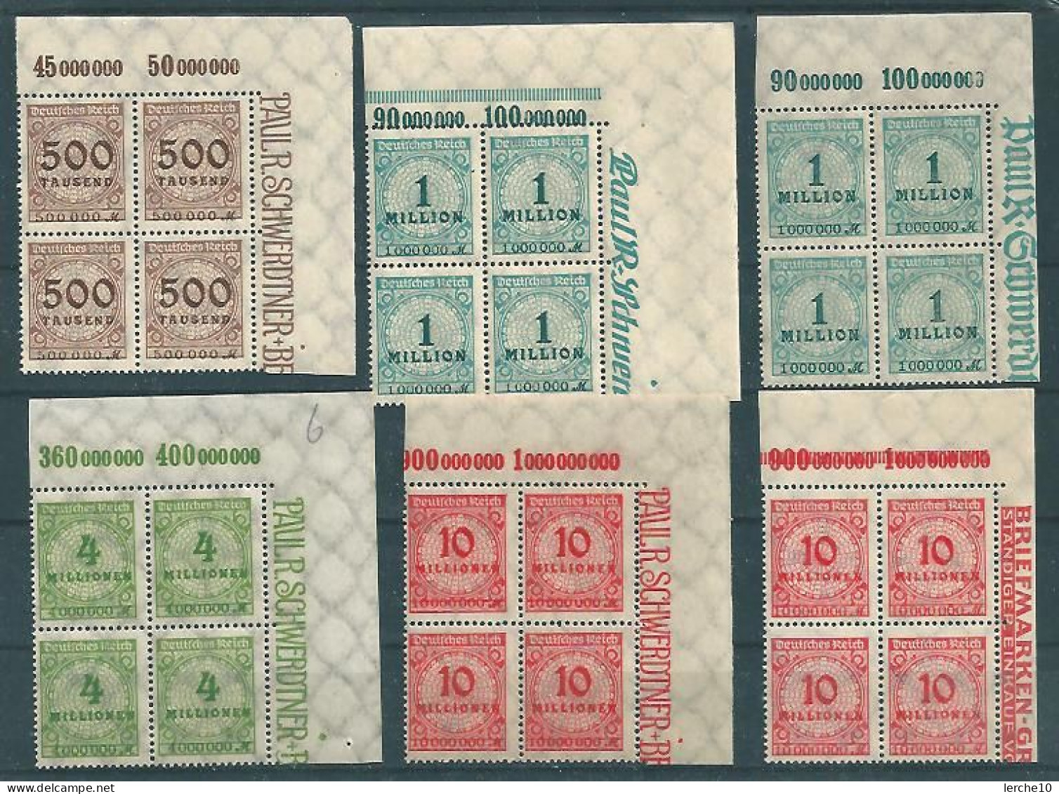 MiNr. 313, 314 OR A+B, 316, 318 OR A+B ** Oberrand Bogenecken - Unused Stamps