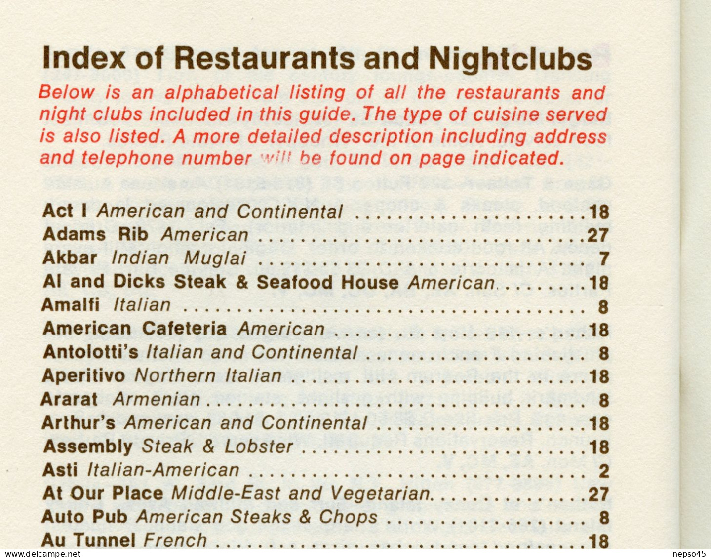 Dépliant touristique.Amérique New York restaurant guide.