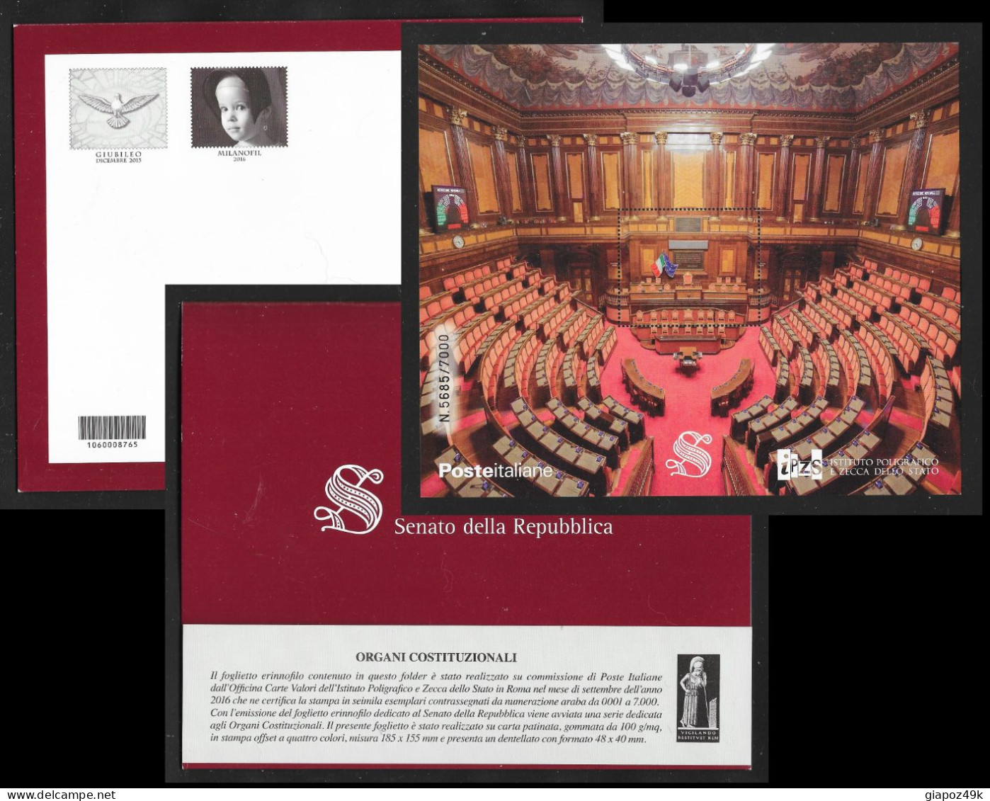 ● 2016  Folder Con Foglietto Erinnofilo ֍ Senato Della Repubblica ● Nuovo** ● Numerato ● - Geschenkheftchen