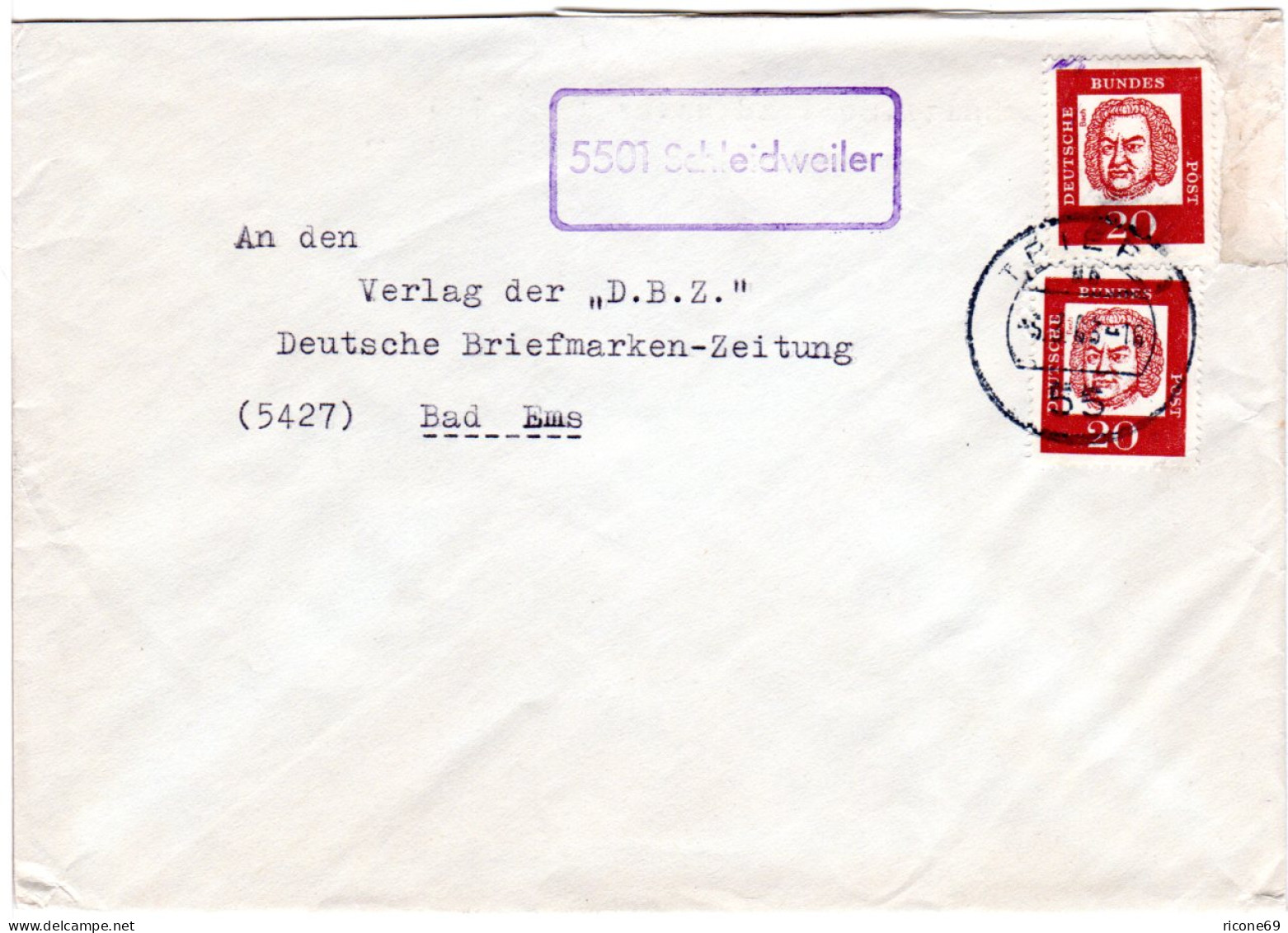 BRD 1963, Landpost Stpl. 5501 SCHLEIDWEILER Auf Brief M. 2x20 Pf. - Sammlungen