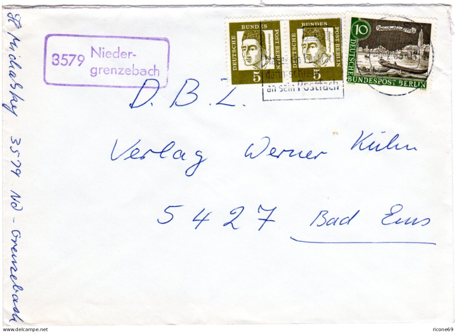 BRD 1963, Landpost Stpl. 3579 NIEDERGRENZEBACH Auf Brief M. 10+2x5 Pf. - Collections