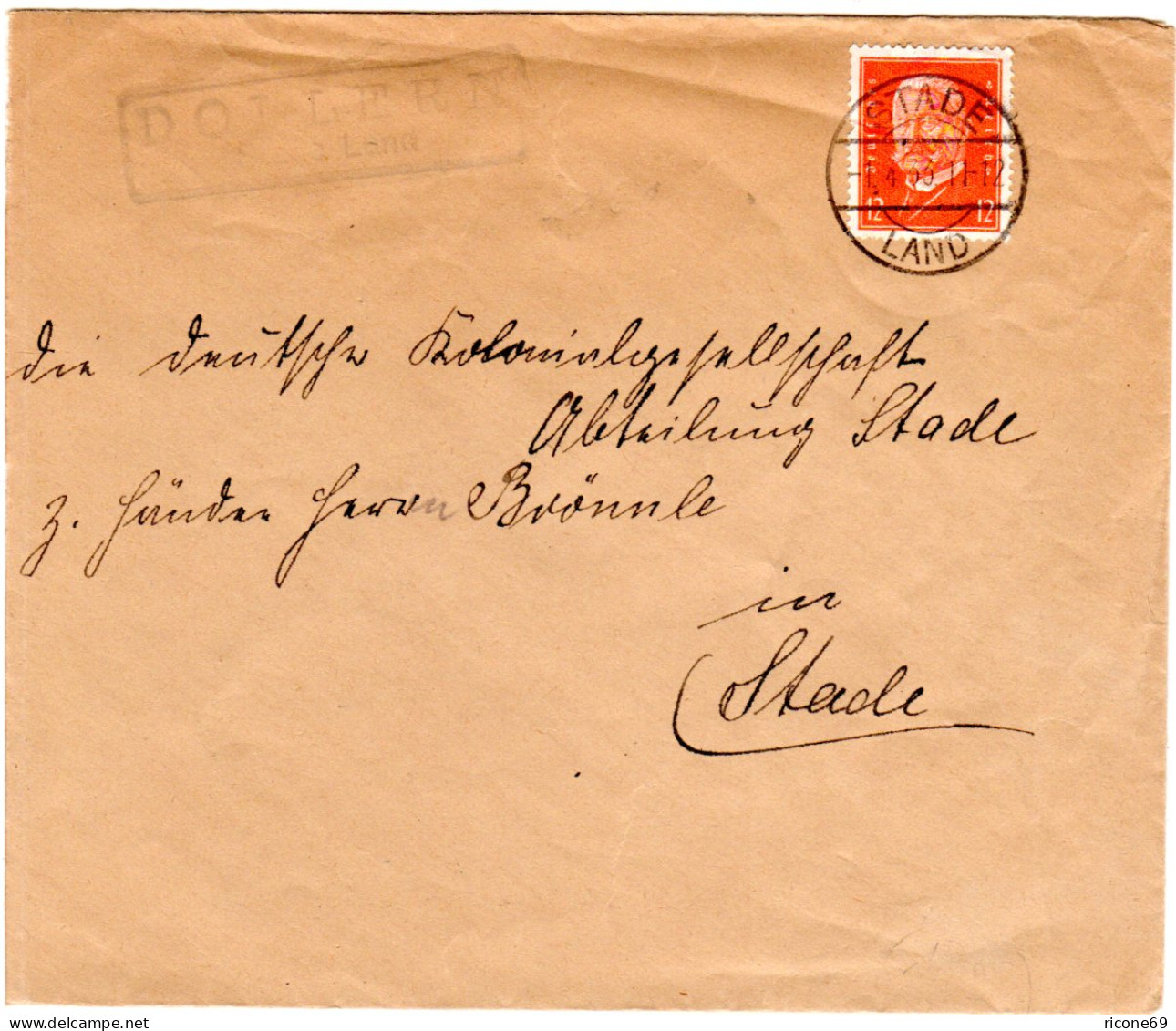 DR 1933, Landpost Stpl. DOLLERN Stade Land Auf Brief M. 12 Pf.  - Cartas & Documentos
