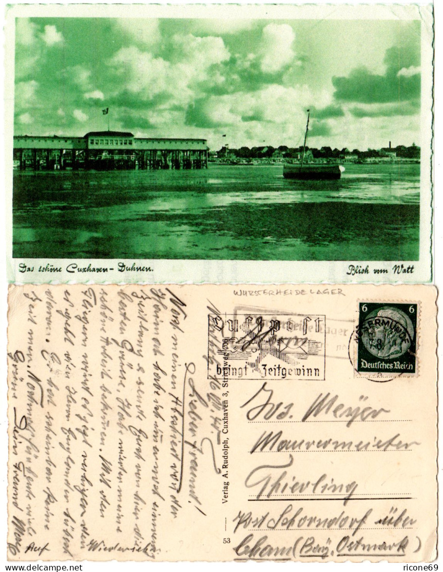  DR 1940, Landpost Stpl. WURSTERHEIDELAGER über Wesermünde Auf Cuxhaven Sw-AK - Lettres & Documents