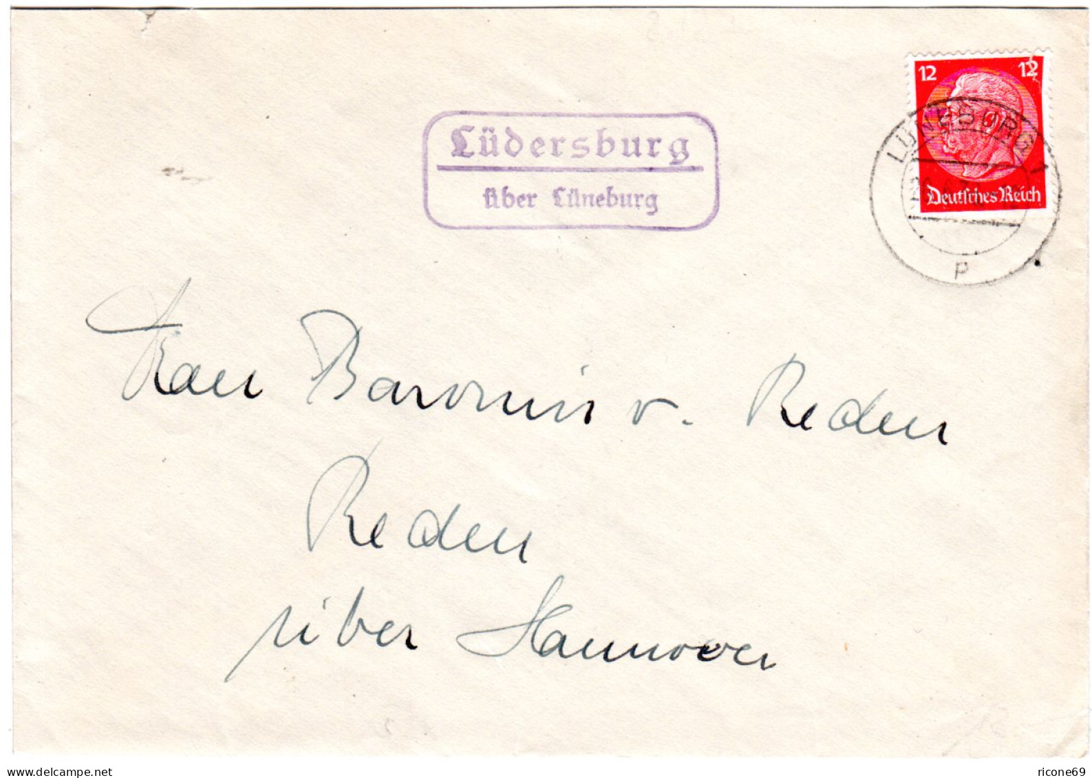 DR 1936, Landpost Stpl. LÜDERSBURG über Lüneburg Auf Brief M. 12 Pf.  - Lettres & Documents