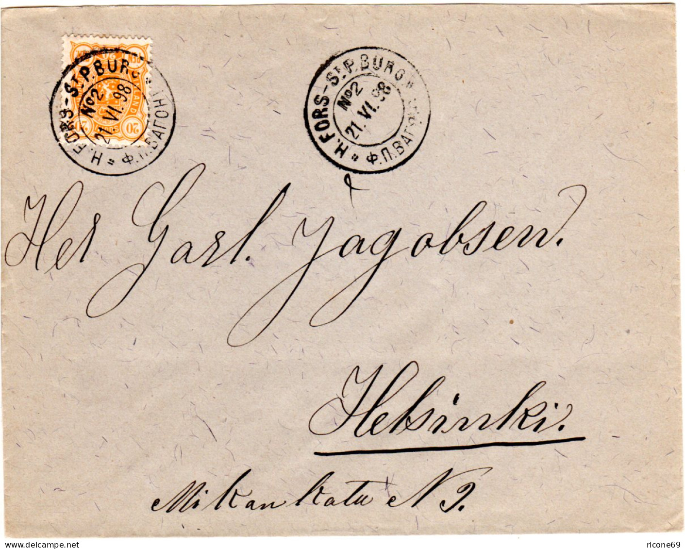 Finnland 1898, H.FORS-St.P.BURG No.2, Bahnpost-K2 Klar Auf Brief M. 20 Penni - Other & Unclassified