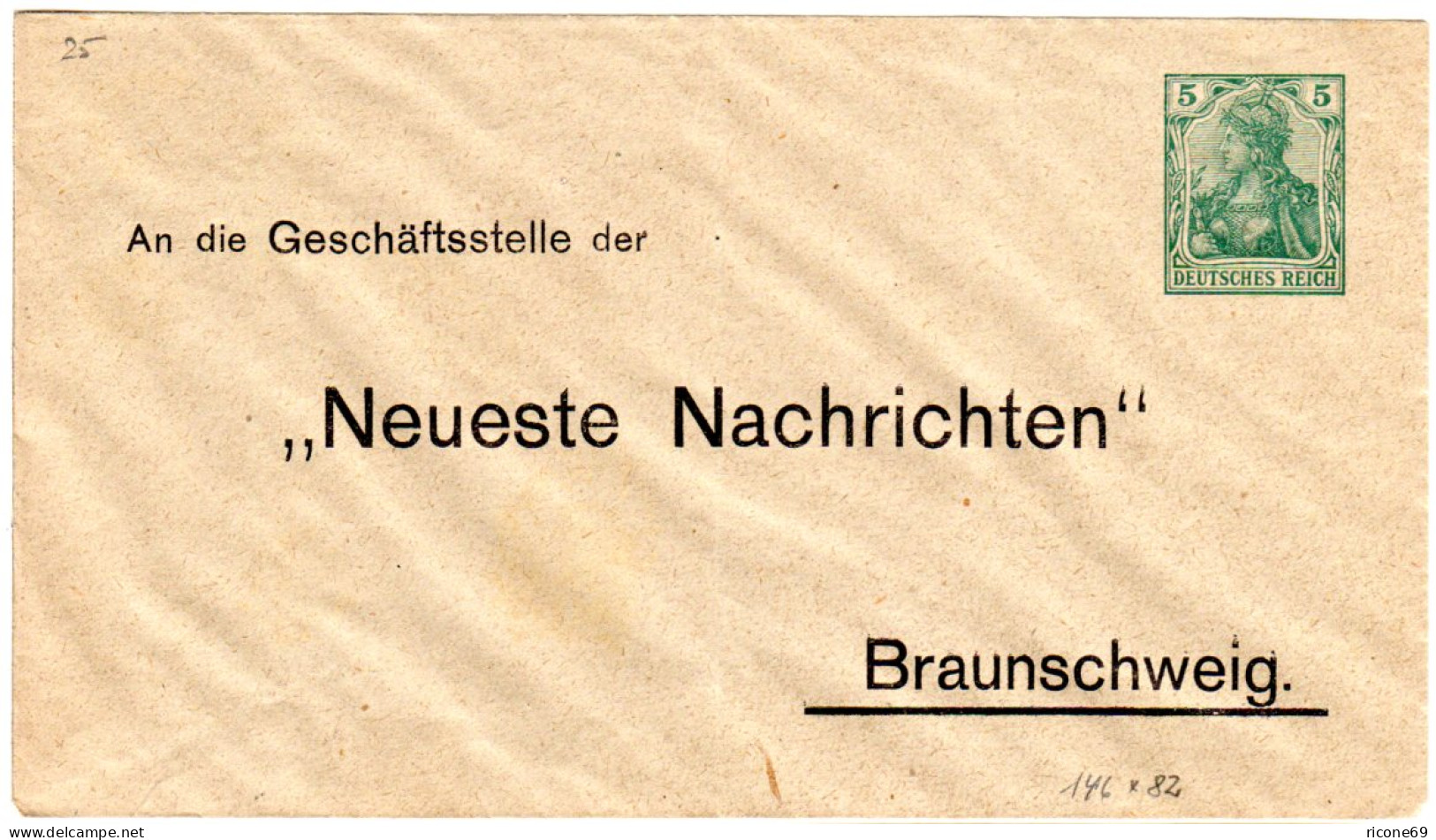 DR, Ungebr. 5 Pf. Germania Privatganzsache Neueste Nachrichten Braunschweig - Lettres & Documents