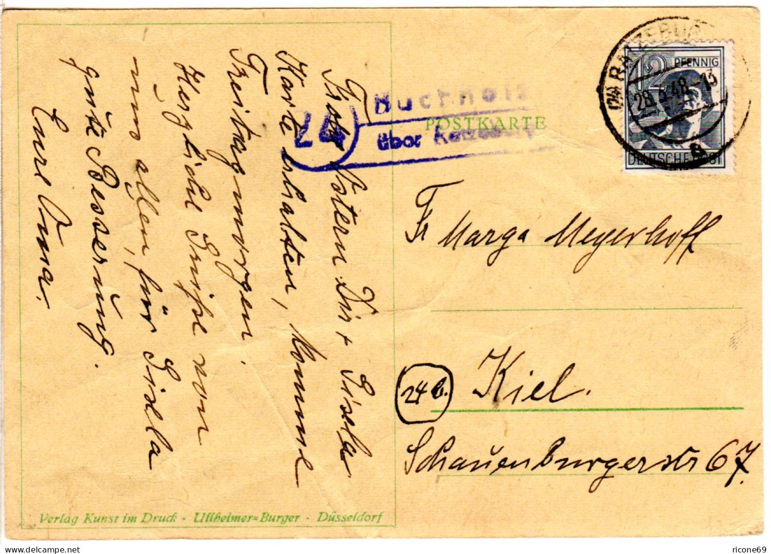 1948, Landpost Stempel 24 BUCHHOLZ über Ratzeburg Auf Karte M. 12 Pf. - Collections
