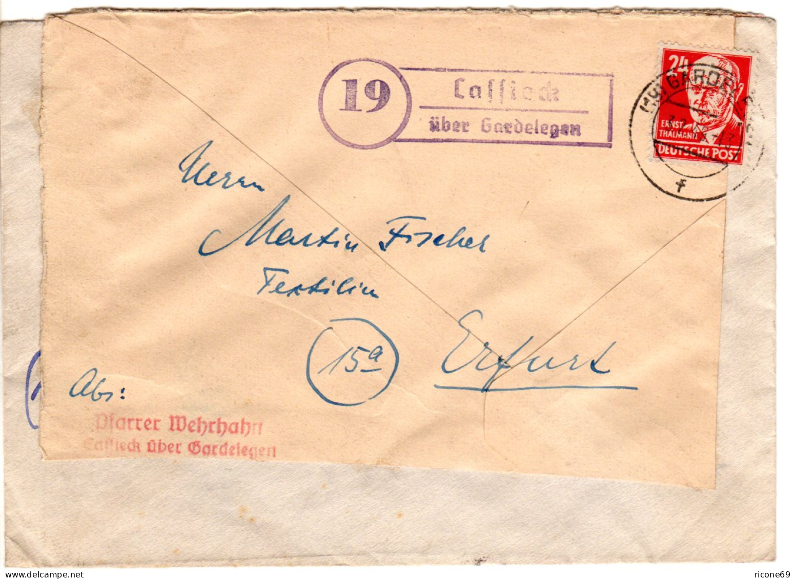 SBZ 1949, Landpost Stpl. 19 CASSIEK über Gardelegen Auf Brief M. 24 Pf. - Cartas & Documentos