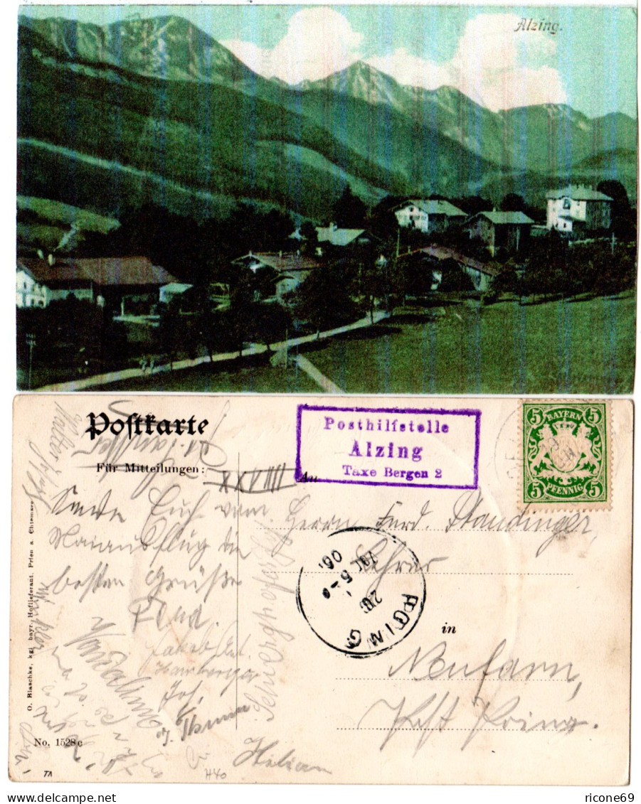 Bayern 1906, Posthilfstelle ALZING Taxe Bergen Auf Farb-AK M. 5 Pf. - Covers & Documents