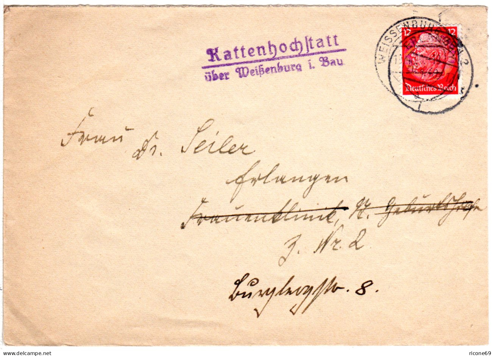 DR 1940, Landpoststempel KATTENHOCHSTATT über Weissenburg Auf Brief M. 12 Pf.  - Lettres & Documents