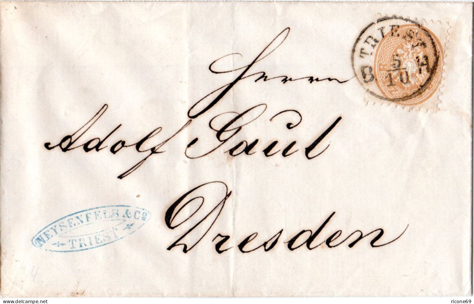 Österreich 1864, 15 Kr. Auf Brief V. TRIEST N. Dresden, Sachsen. - Lettres & Documents