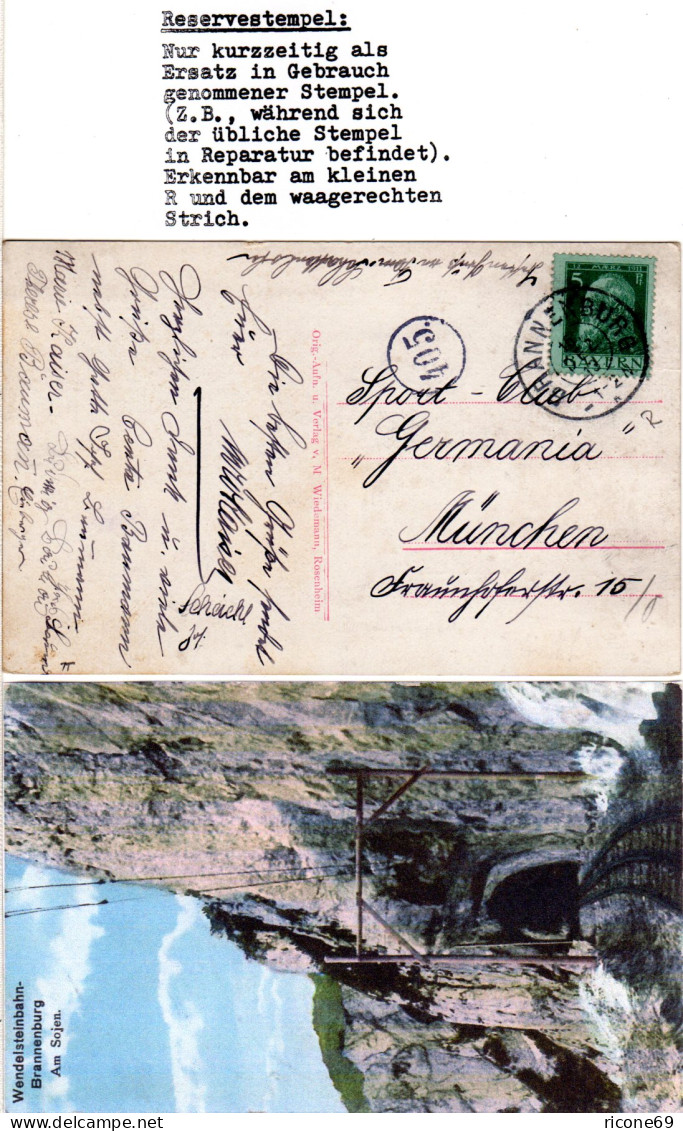 Bayern 1913, Reservestempel BRANNENBURG R Auf Wendelsteinbahn Farb-AK - Lettres & Documents