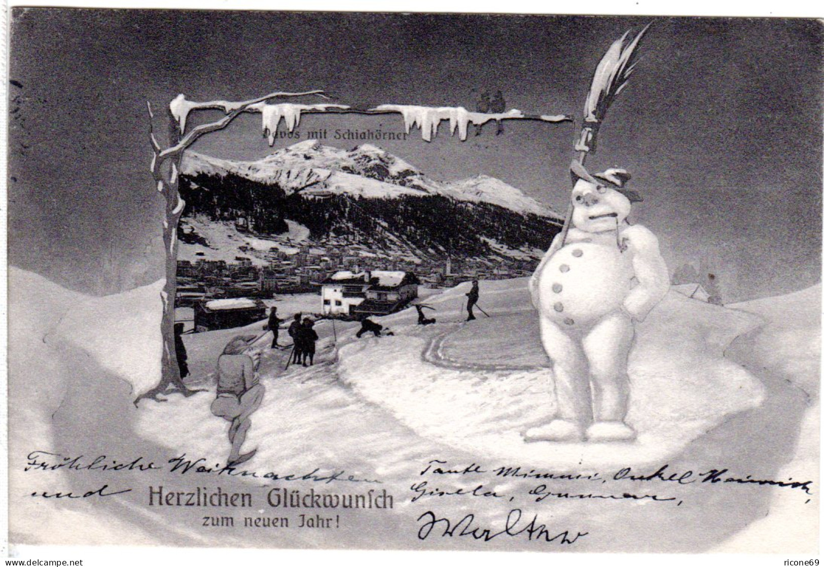 Schweiz, Davos, Glückwunsch Zum Neuen Jahr M. Schneemann, 1906 Gebr. Sw-AK - Autres & Non Classés