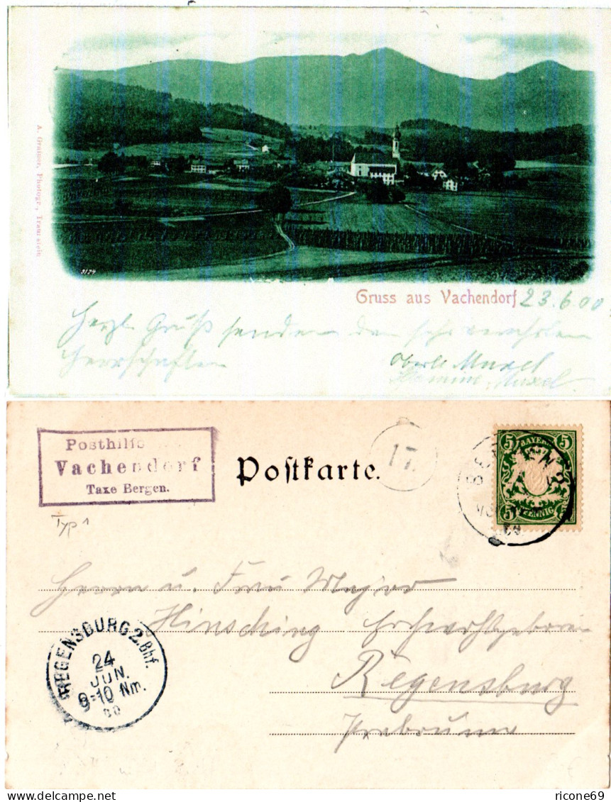 Bayern 1900, Posthilfstelle VACHENDORF Taxe Bergen (Typ 1), Auf Sw-AK M. 5 Pf. - Brieven En Documenten
