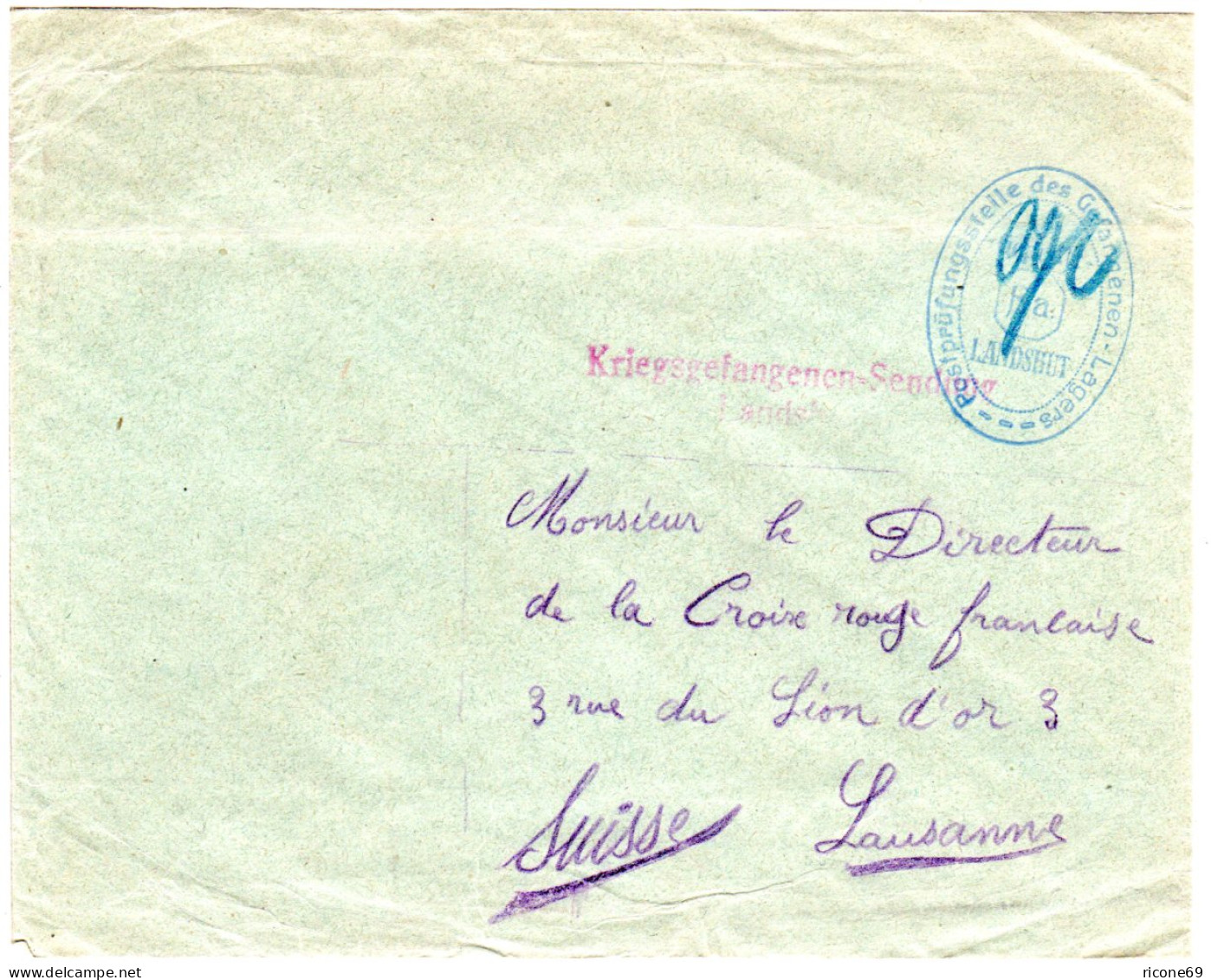 Bayern, KGF POW Brief N. Lausanne, Schweiz M. Lager Zensur V. Landshut - Cartas & Documentos