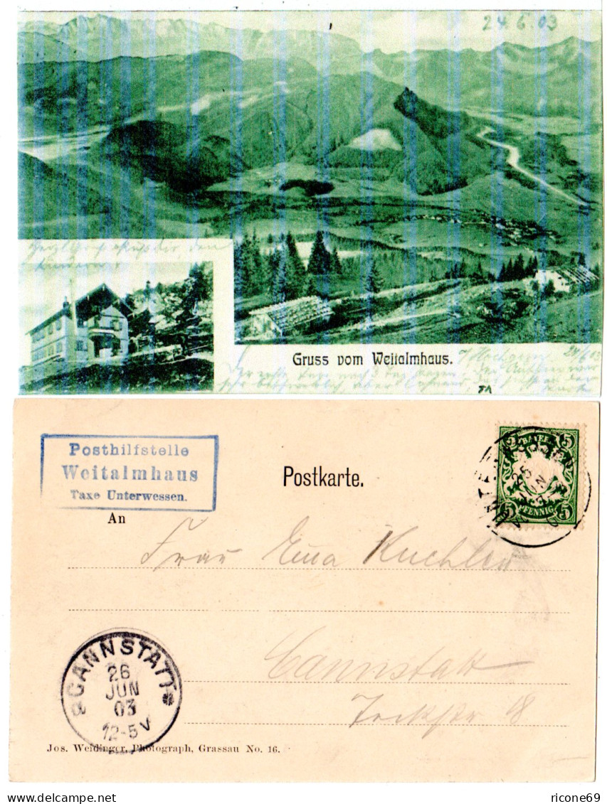 Bayern 1903, Posthilfstelle WEITALMHAUS Taxe Unterwessen Auf Sw-AK M. 5 Pf. - Covers & Documents