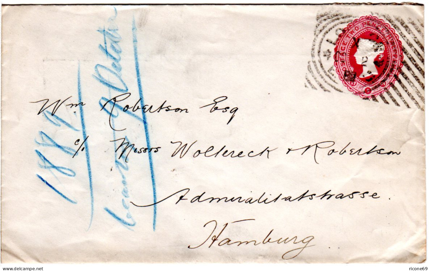 GB 1889, 21/2d Privat Ganzsache Brief M. Hoster Maschinenstempel N. Deutschland - Other & Unclassified