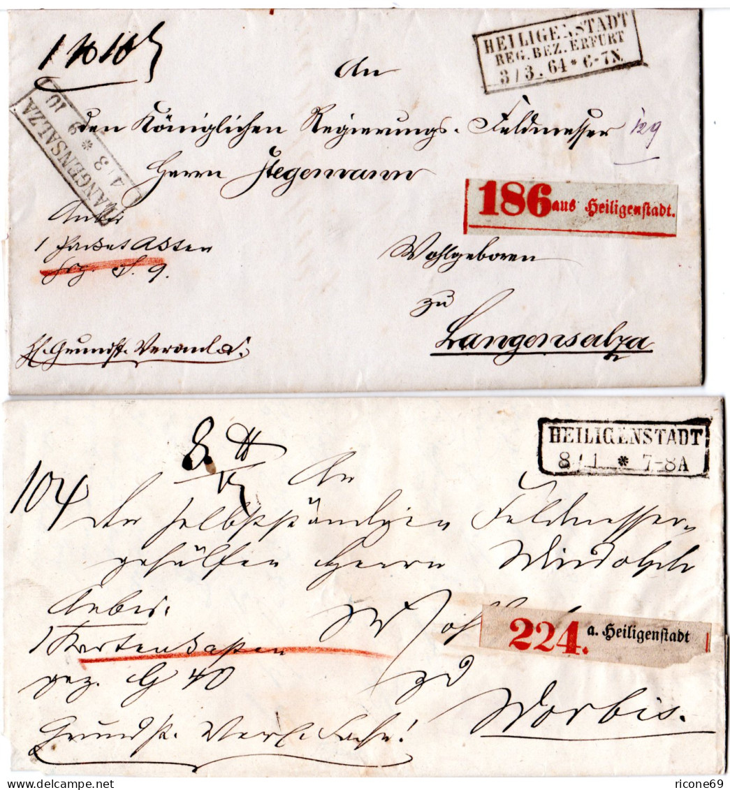 Preussen 1862/64, HEILIGENSTADT, 2 Paket Briefe M. Versch. Stempeln U. Etiketten - Lettres & Documents