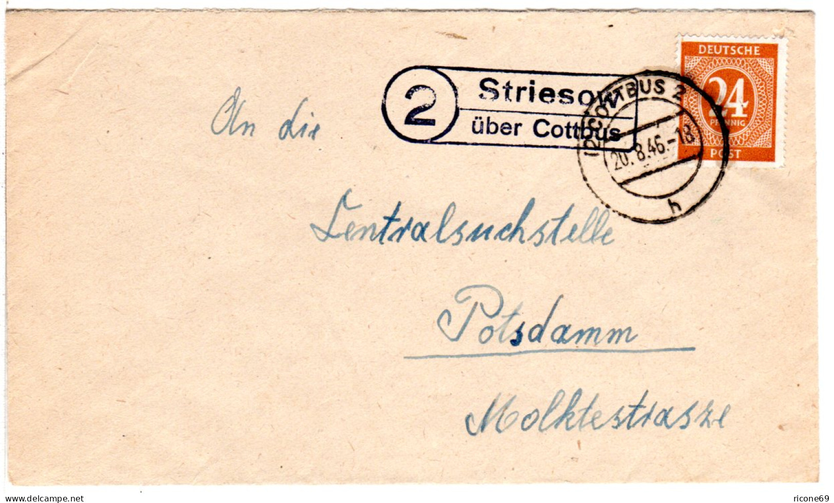 1946, Landpost Stpl. 2 STRIESOW über Cottbus Klar Auf  Brief M. 24 Pf.  - Covers & Documents