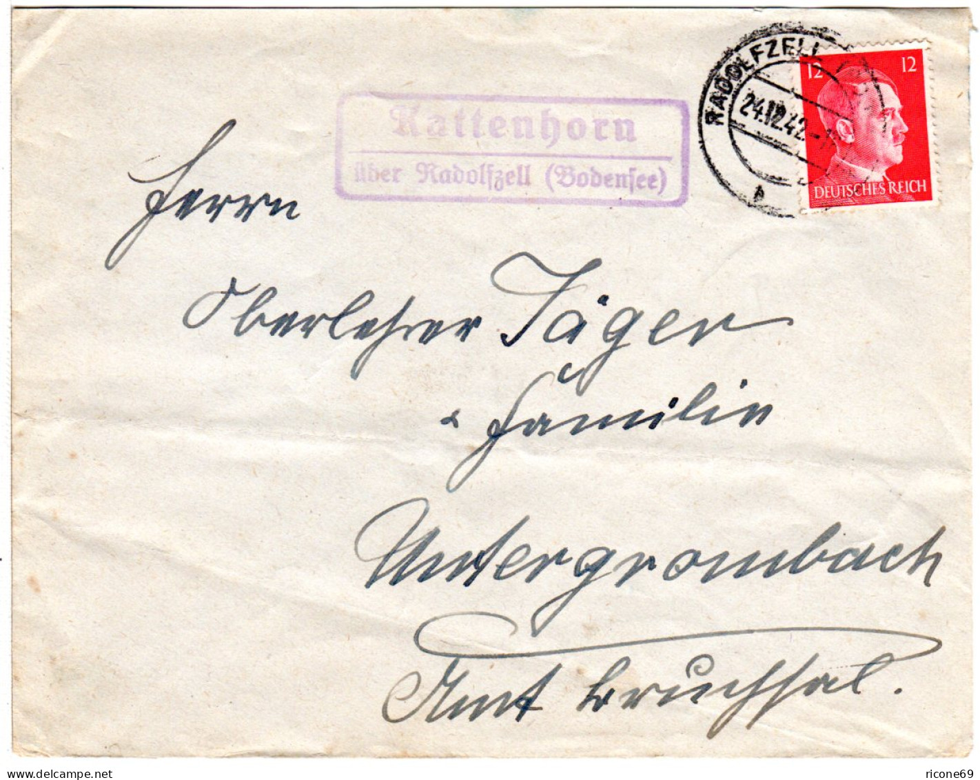 DR 1942, Landpost Stpl. KATTENHORN über Radolfzell Auf Brief M. 12 Pf. - Cartas & Documentos