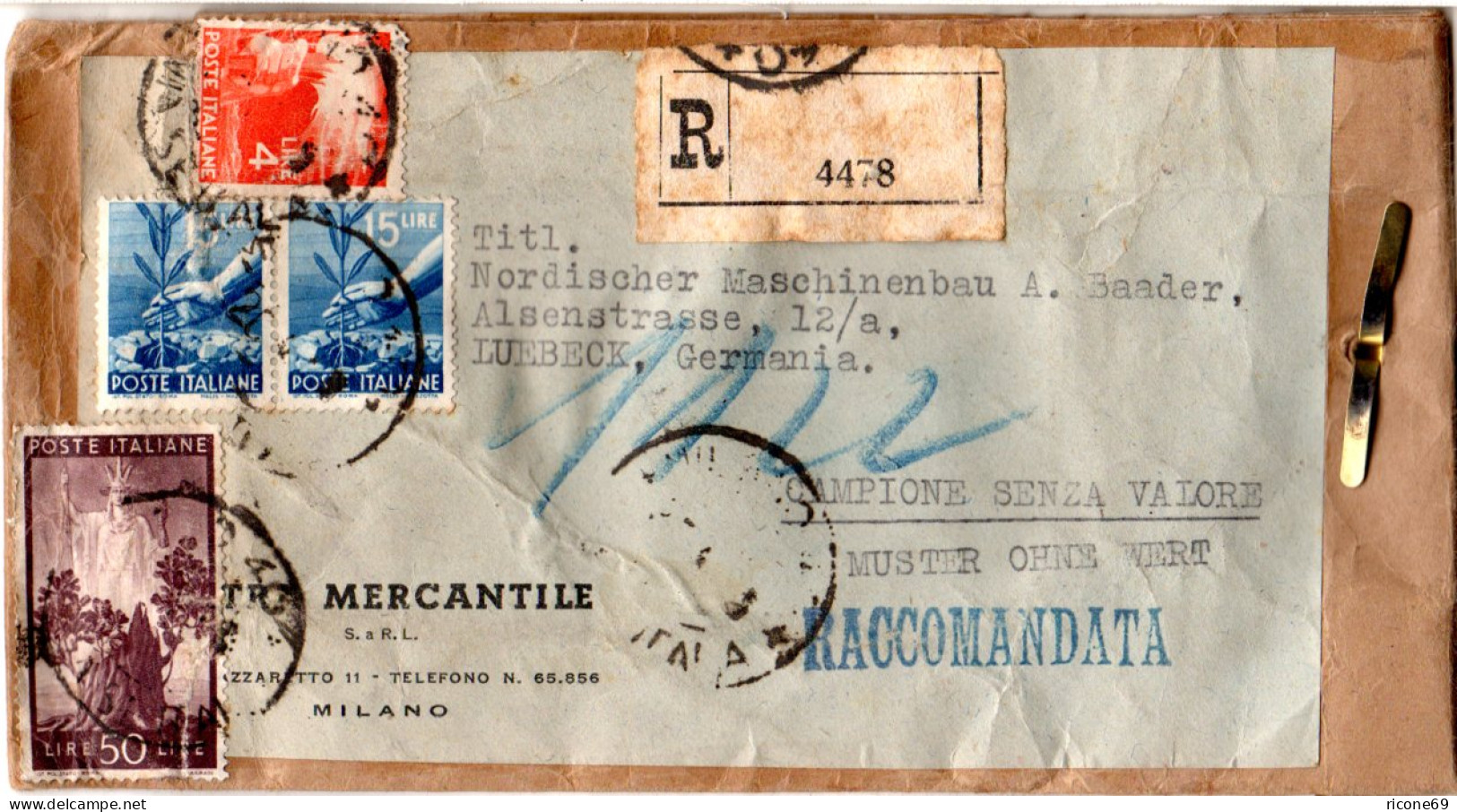 Italien 1949, 4+Paar 15+50 L. Auf Eingeschriebenem Muster Ohne Wert V. MILANO - Unclassified