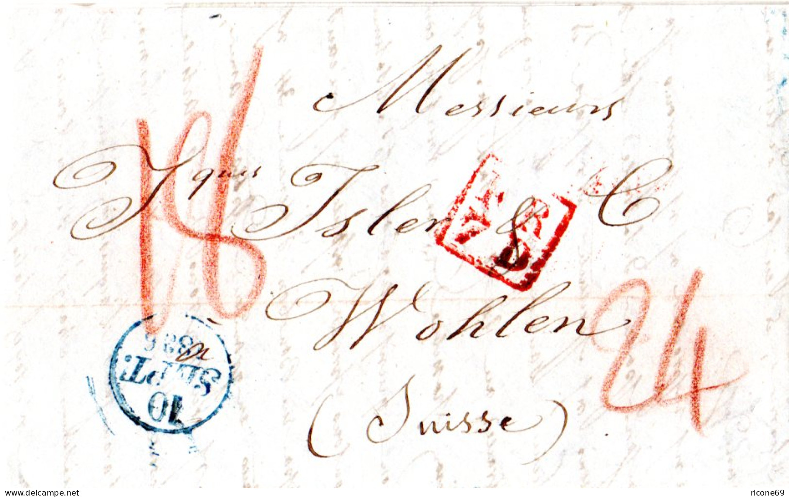Frankreich 1836, Verrechnungs-R2 FR7D Auf Porto Brief V. Paris I.d. Schweiz - Autres & Non Classés