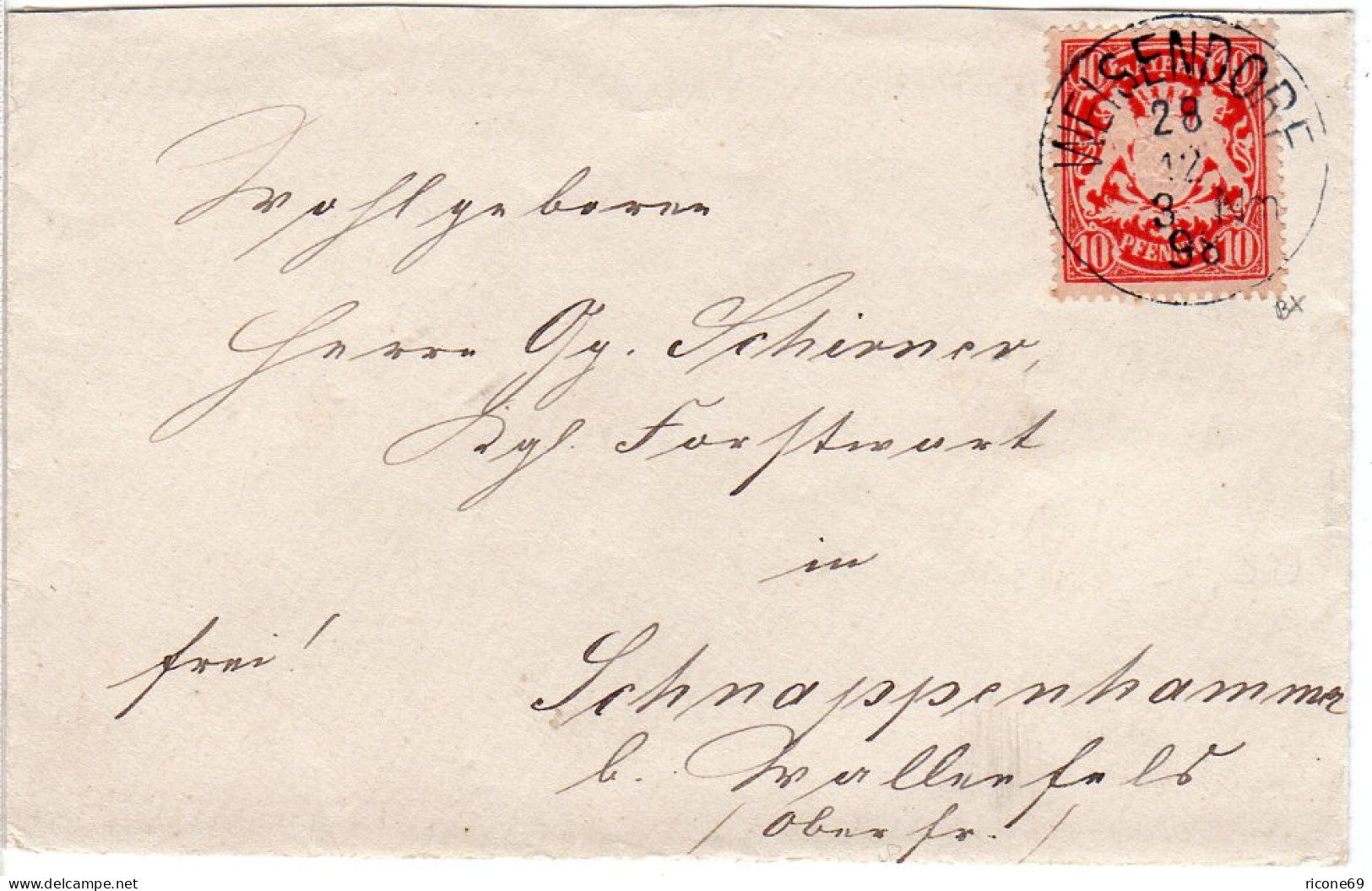 Bayern 1898, K1 WEISENDORF Auf Brief M. 10 Pf. N. Schnappenhammer B. Wallenfels - Collections