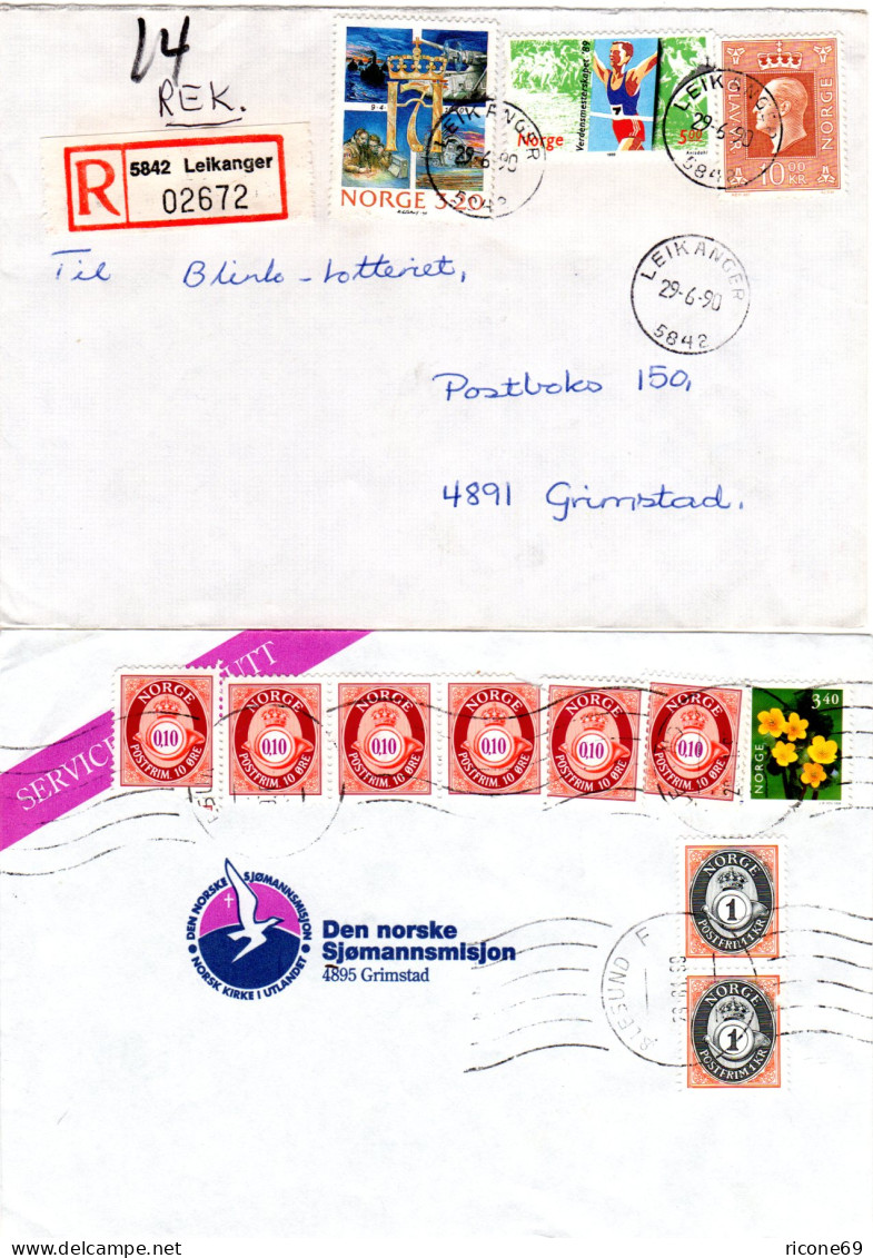 Norwegen, 7 Briefe M. Versch. Frankaturen, Dabei Einschreiben, Porto Usw. - Lettres & Documents