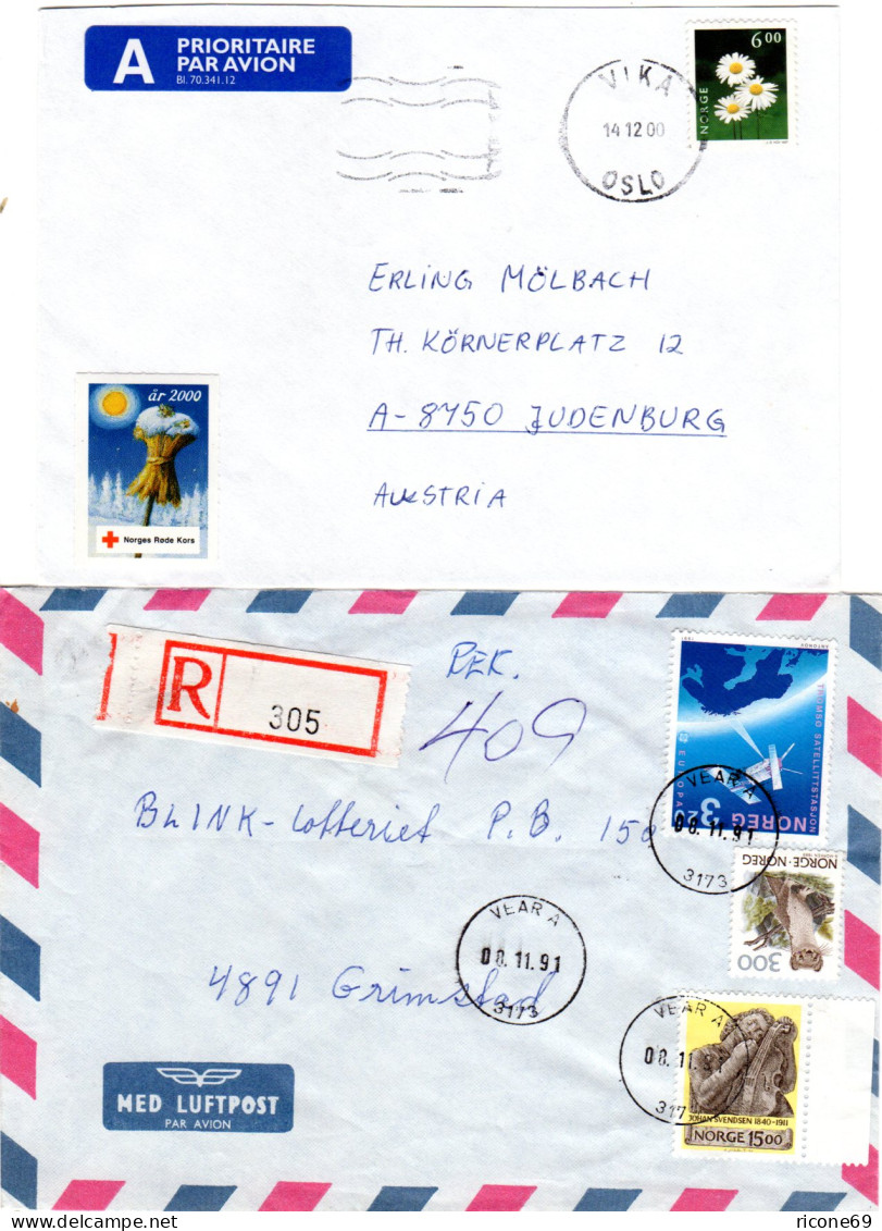 Norwegen, 7 Briefe M. Versch. Frankaturen, Dabei Einschreiben, Porto Usw. - Cartas & Documentos
