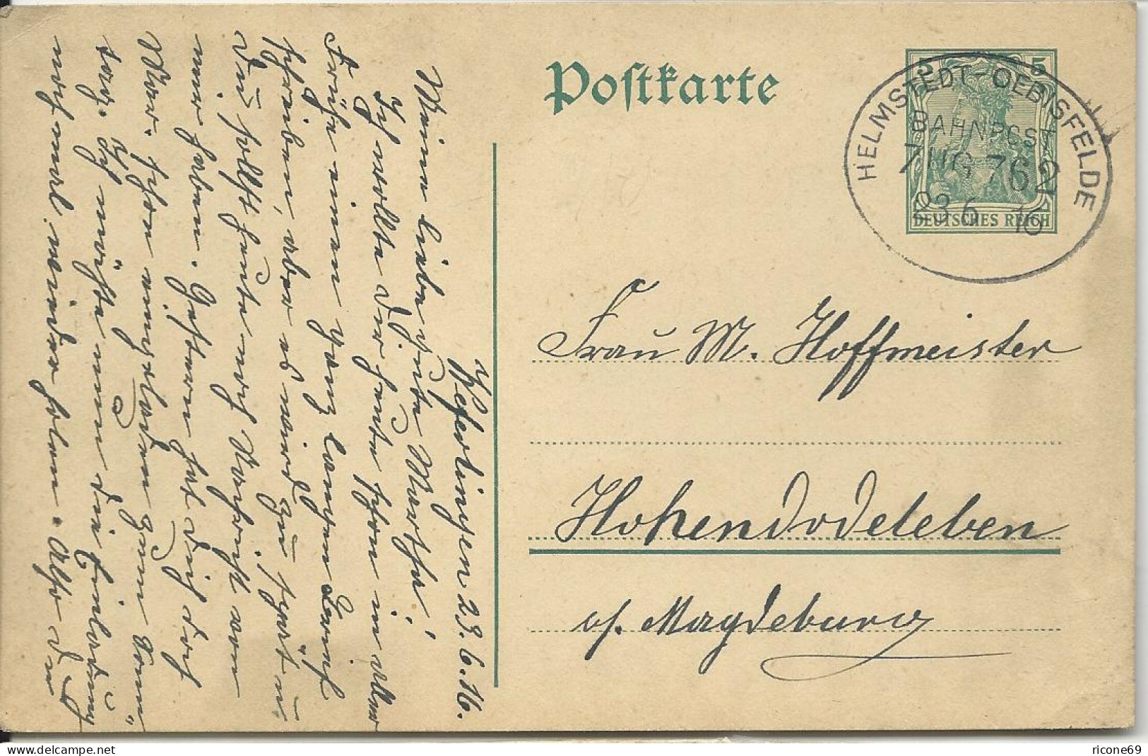 DR 1916, Bahnpost Stpl. Helmstedt-Oebisfelde Klar Auf Ganzsache V. Weferlingen - Covers & Documents