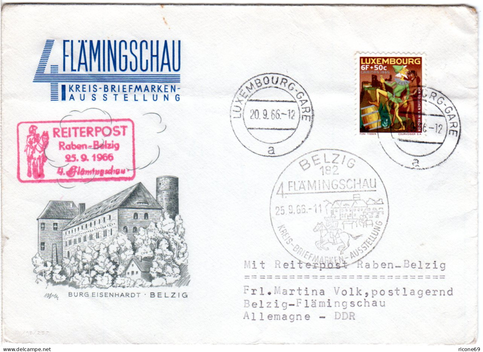 DDR 1966, 4. Flämingschau Briefmarken-Ausstellung M. Reiterpost Raben-Belzig - Expositions Philatéliques