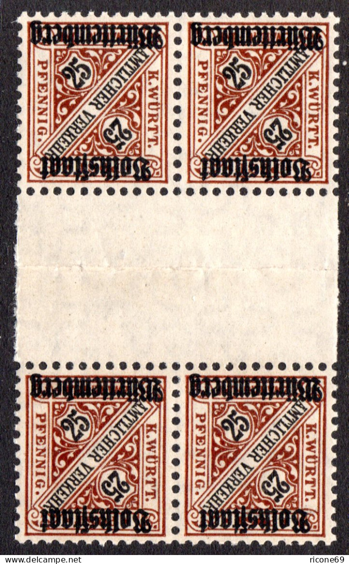 Württemberg D 265, 25 Pf. Volksstaat, Postfrischer Zwischensteg-Viererblock - Mint