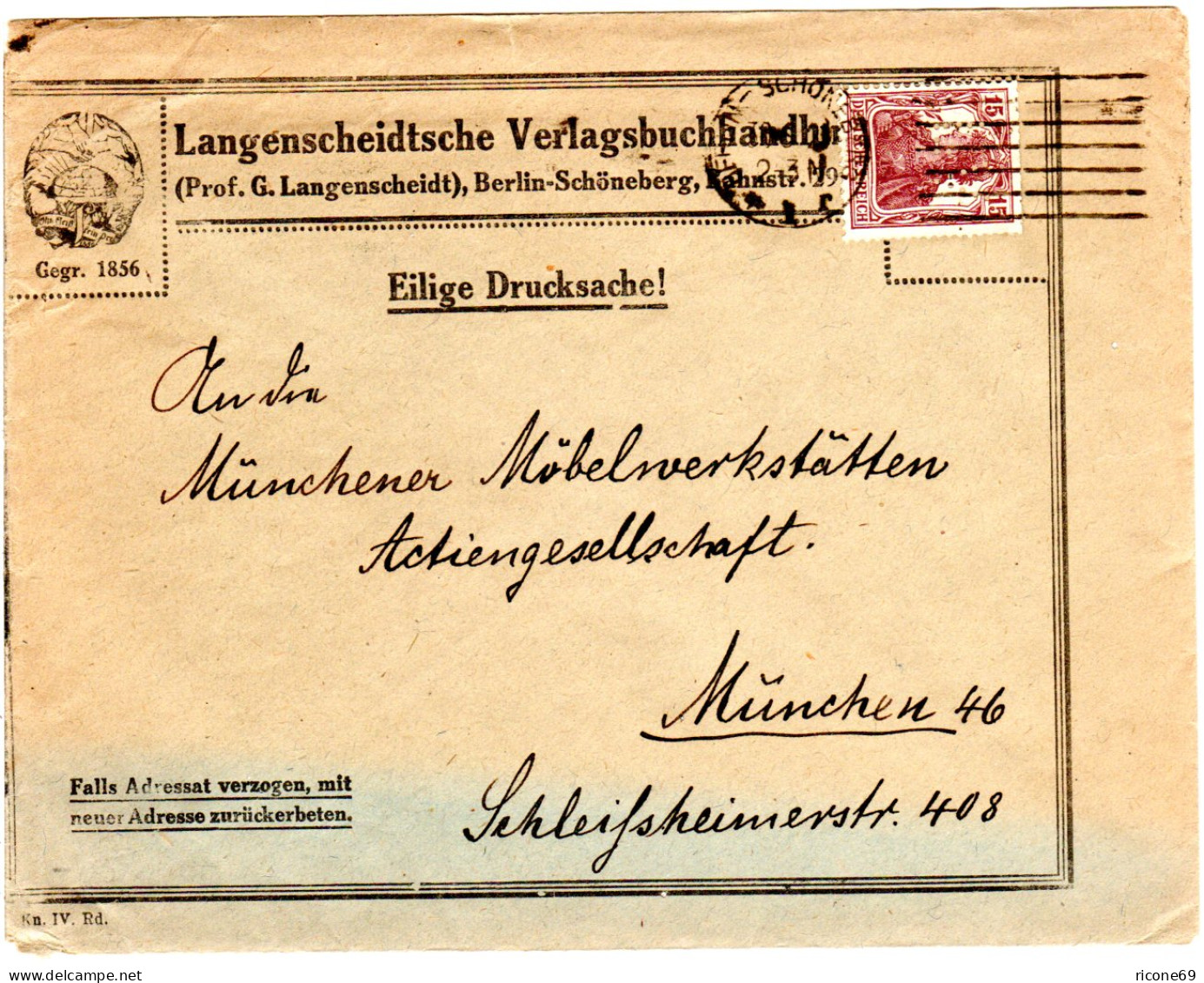 DR 1921, 15 Pf. Germania M. Perfin Auf Firmen Brief V. Berlin-Schöneberg - Lettres & Documents