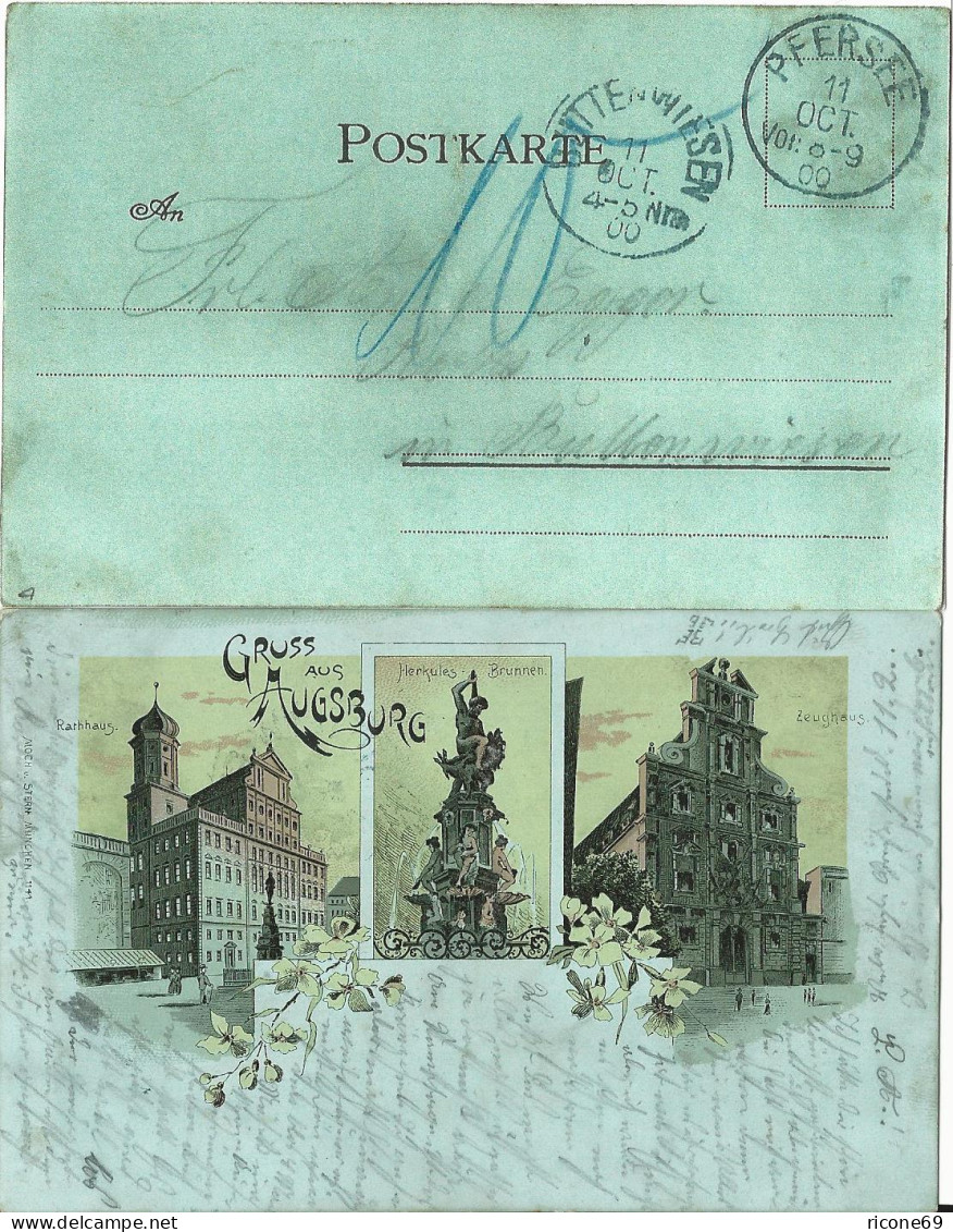 Bayern 1900, K1 Pfersee Auf Porto Litho AK V. Augsburg N. Buttenwiesen - Covers & Documents