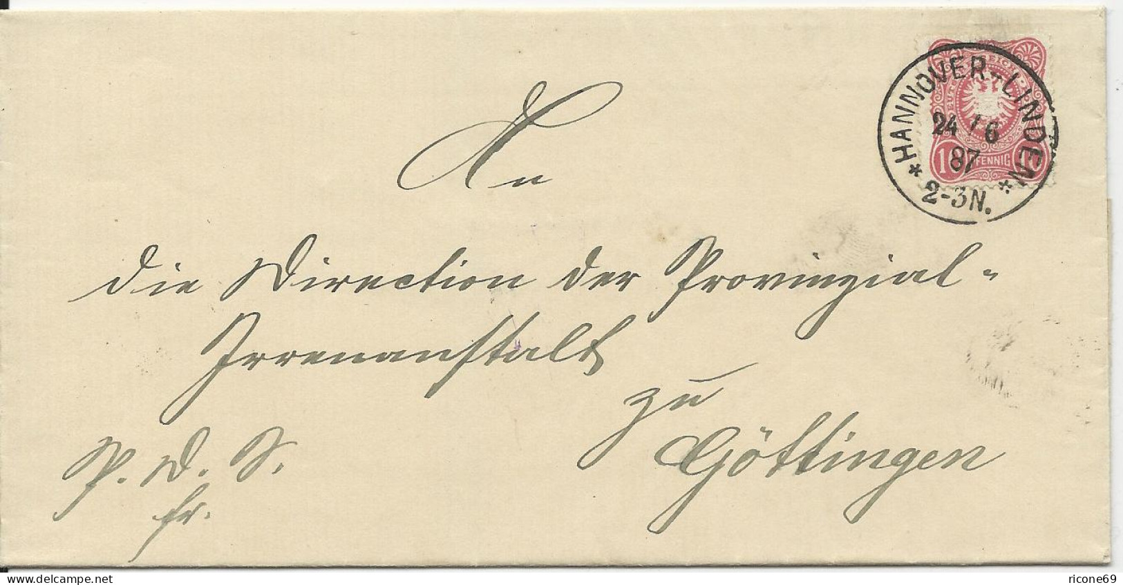 DR 1887, Klaucke Nr.78 HANNOVER - LINDEN Auf Brief M. 10 Pf.  - Lettres & Documents