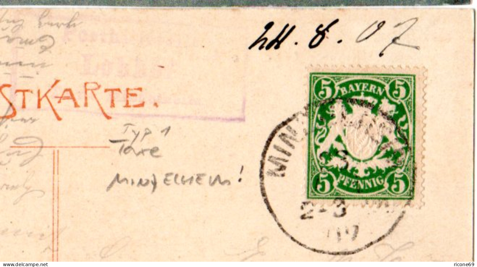 Bayern 1907, Posthilfstelle LOHHOF Taxe Mindelheim Auf AK M. 5 Pf. - Brieven En Documenten
