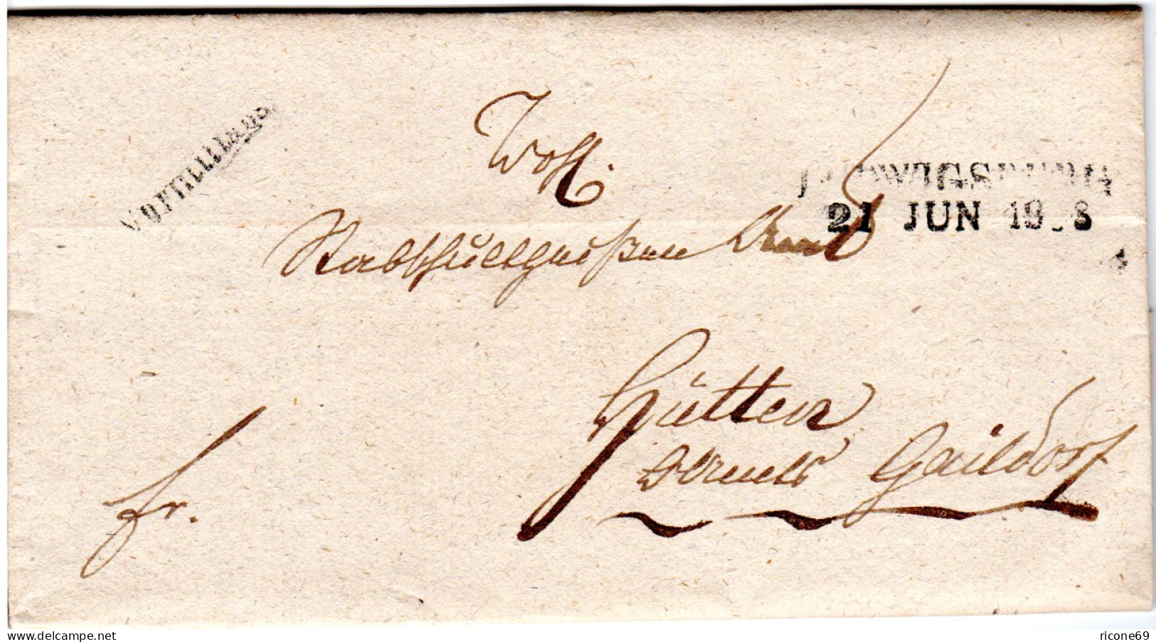 Württemberg 1838, L2 LUDWIGSBURG U. L1 Vormittags Auf Franko Brief N. Hütten - Prephilately