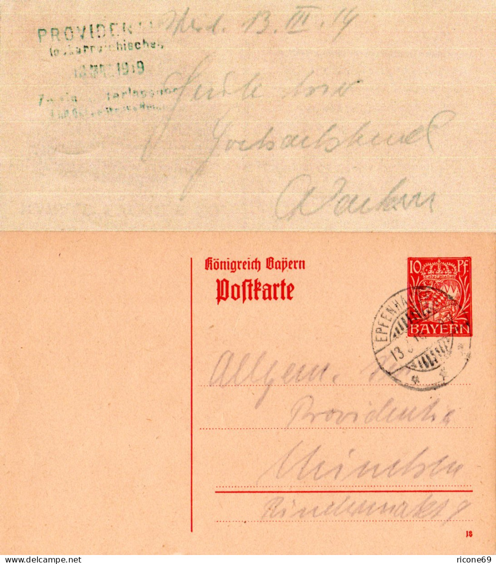 Bayern 1919, 10 Pf. Ganzsache V. Weil M. Steg Stpl. EPPENHAUSEN - Covers & Documents