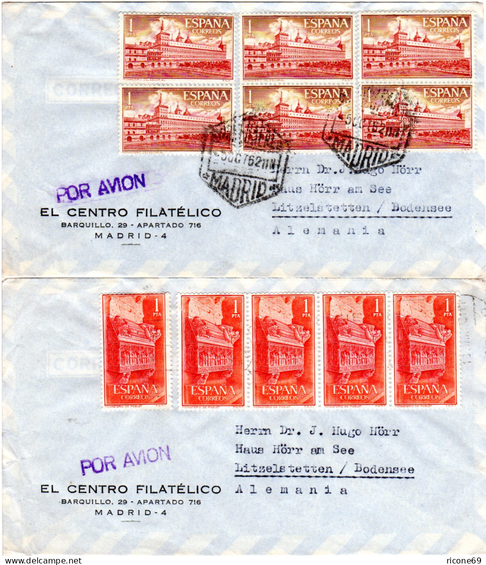 Spanien 1962/64, 2 Luftpost Firmenbriefe M. 1 P. Mehrfachfrankaturen V. Madrid - Lettres & Documents