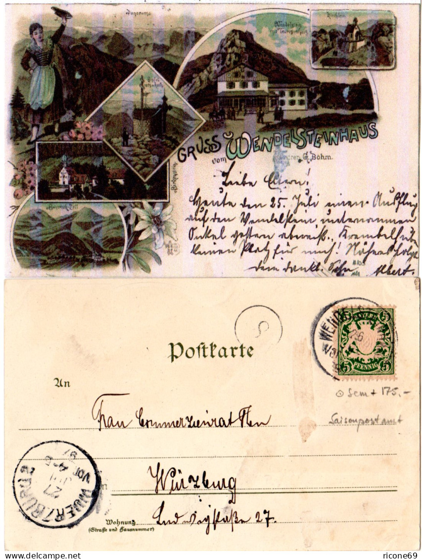Bayern 1897, Postablage-K1 WENDELSTEINHAUS Auf Litho-AK M. 5 Pf. (Sem 175.-) - Lettres & Documents