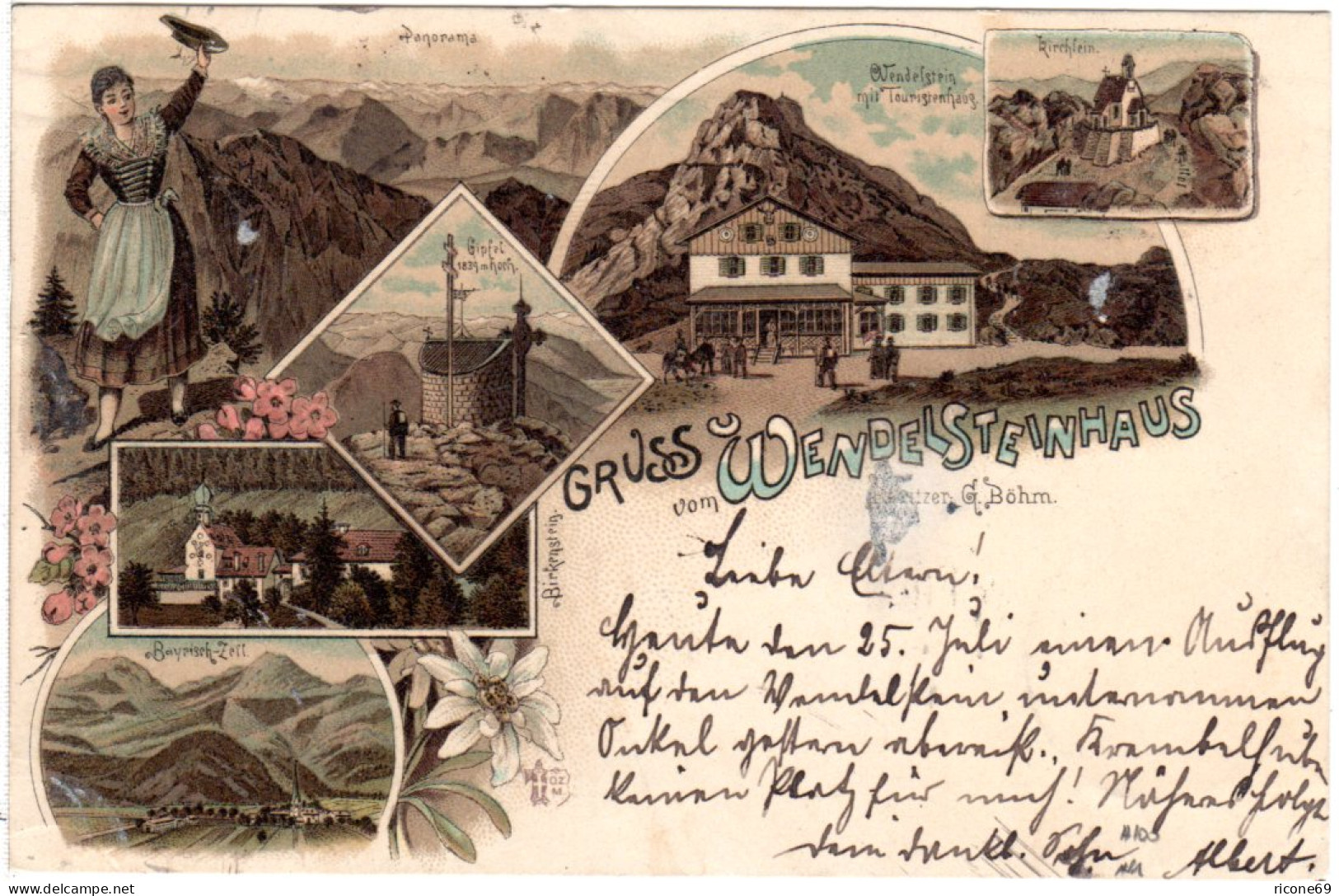 Bayern 1897, Postablage-K1 WENDELSTEINHAUS Auf Litho-AK M. 5 Pf. (Sem 175.-) - Lettres & Documents
