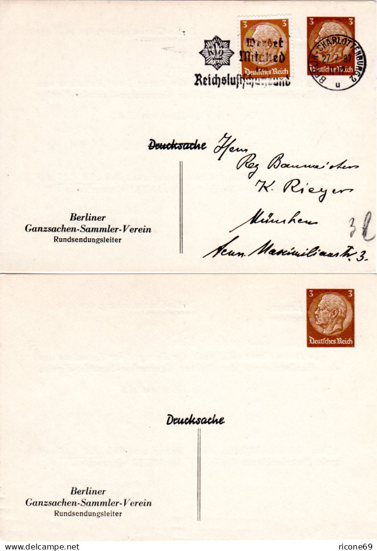 DR, Gebr. U. Ungebr. 3 Pf. Privatganzsachenkarten Berliner Ganzsachen-Verein - Autres & Non Classés