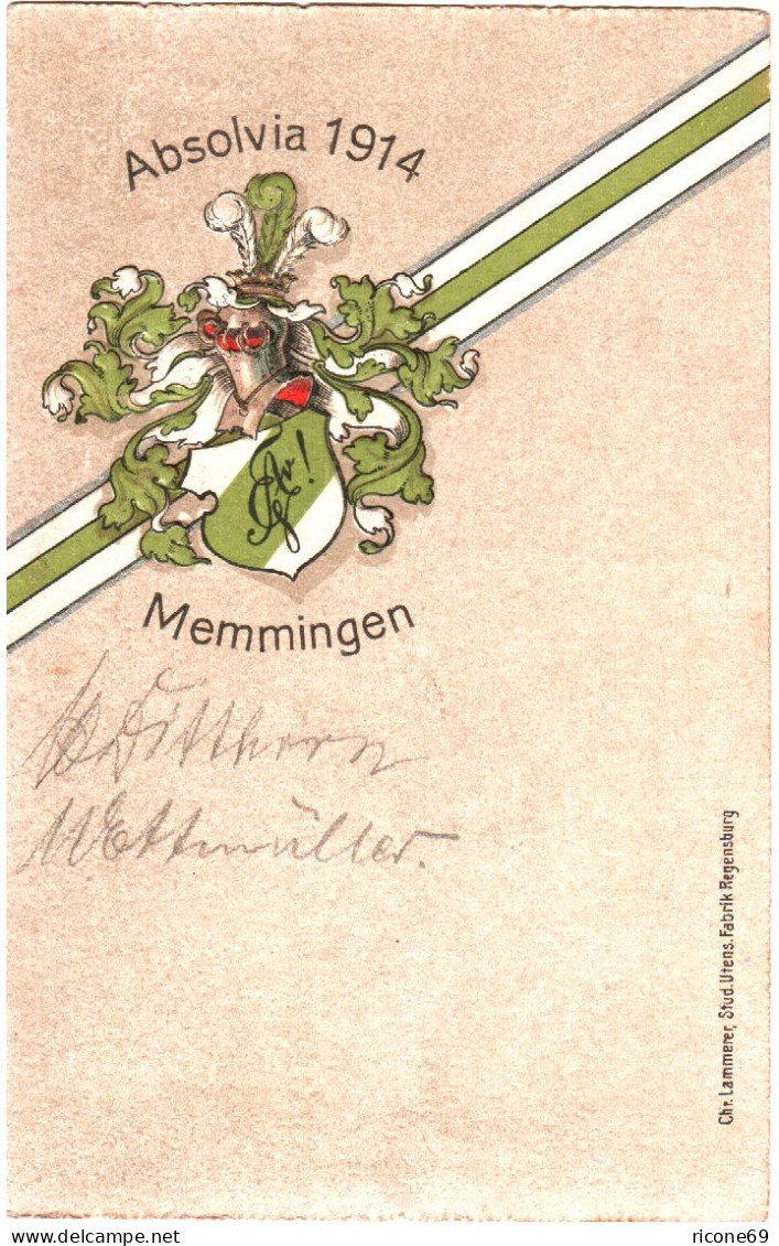 Memmingen, Absolvia 1914, Gebr. Präge-Farb-AK M. Unterschriften. - Andere & Zonder Classificatie